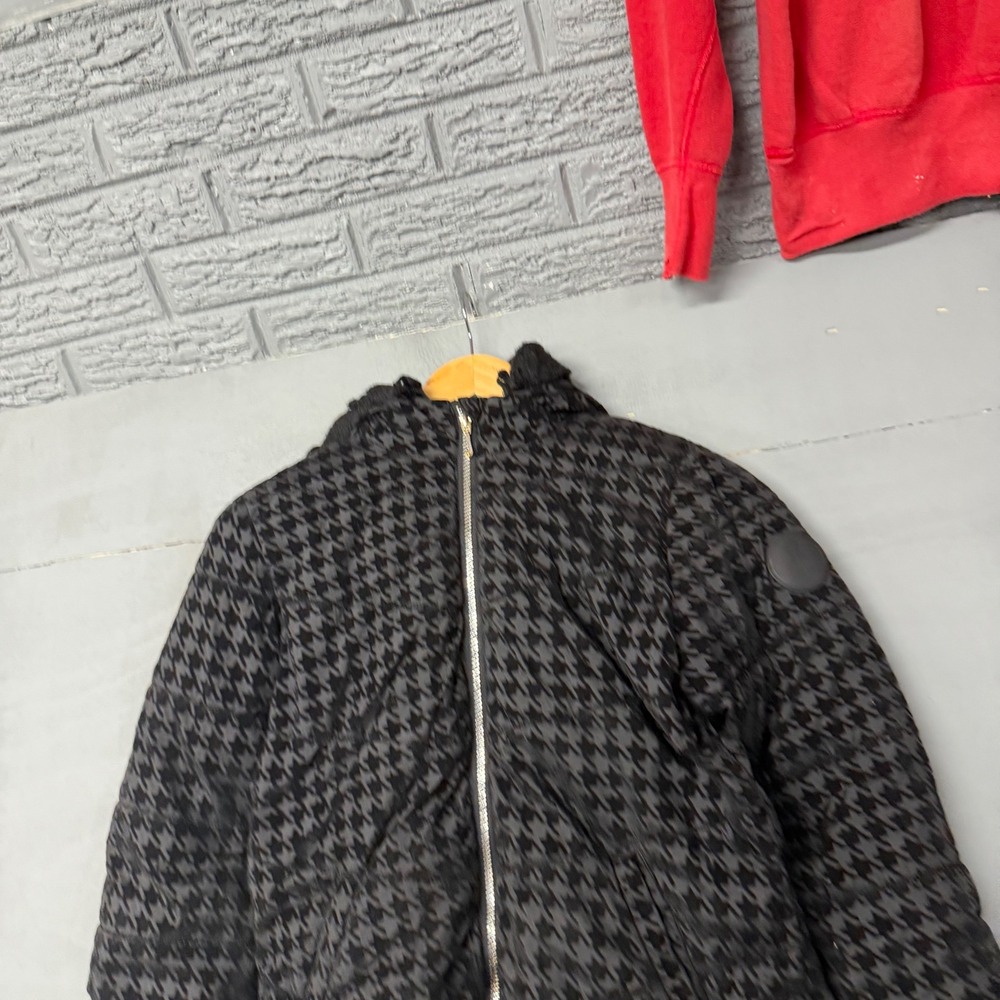 Juicy Couture Girls Houndstooth Velvet Puffer Jacket Black Grey Size L 14 Hooded